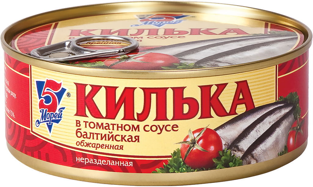 Килька. Килька Балтийская обжаренная неразд в т/с 5 морей 175г ж/б ключ. Килька в томате 5морей 240г. Беринг килька обжаренная в томатном соусе, 240 г. Килька Черноморская неразд в т/с 240г /Азбука моря/.